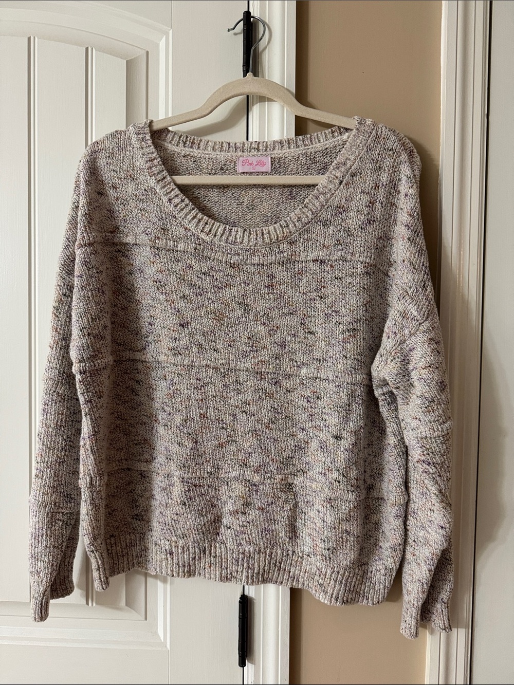 Pink Lily Cream Speckled Scoopneck Sweater